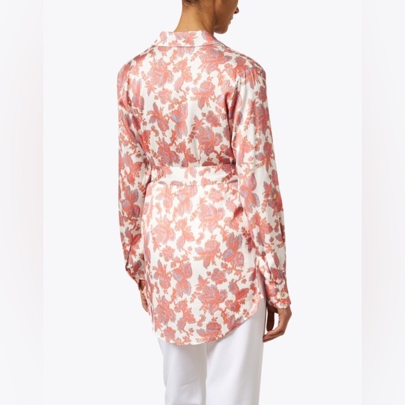 Chloe Kristyn Erin Coral and White Button Down Tunic Blouse (L) - Picture 3 of 12